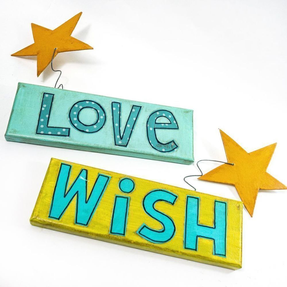 Handmade “Love” & “Wish” Inspiration Wall Art Mixed Media